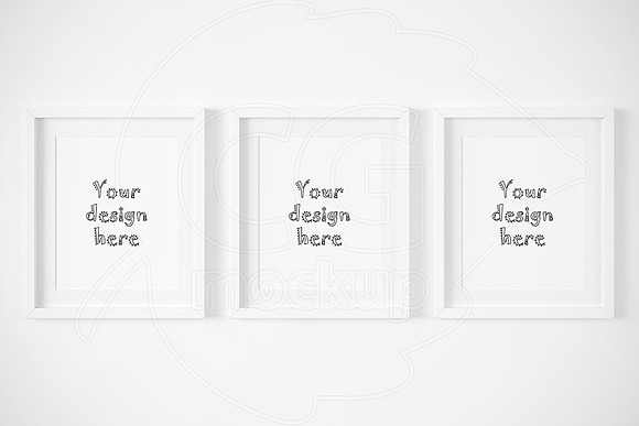 Set x3 white matted frames mockup in Print Mockups - product preview 1
