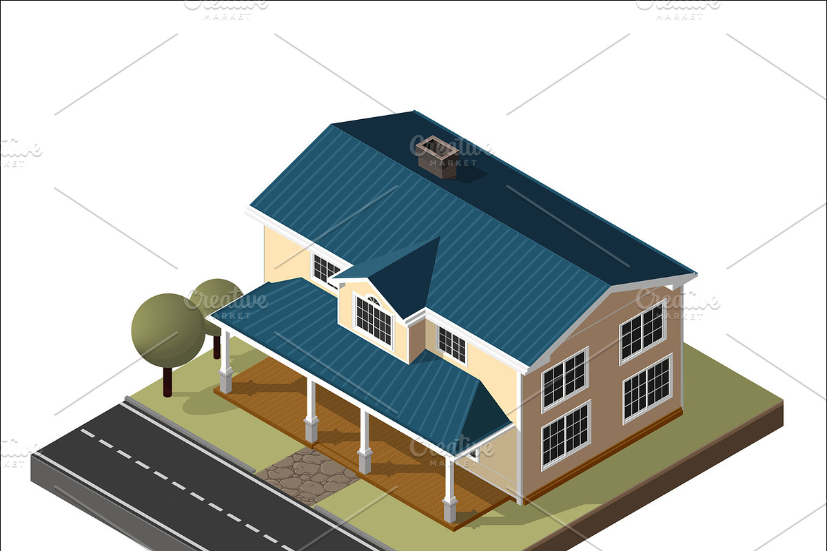 American Cottage, Small Wooden House in Illustrations - product preview 8