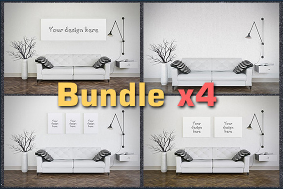 BUNDLEx4 interior mockup living room in Print Mockups - product preview 8