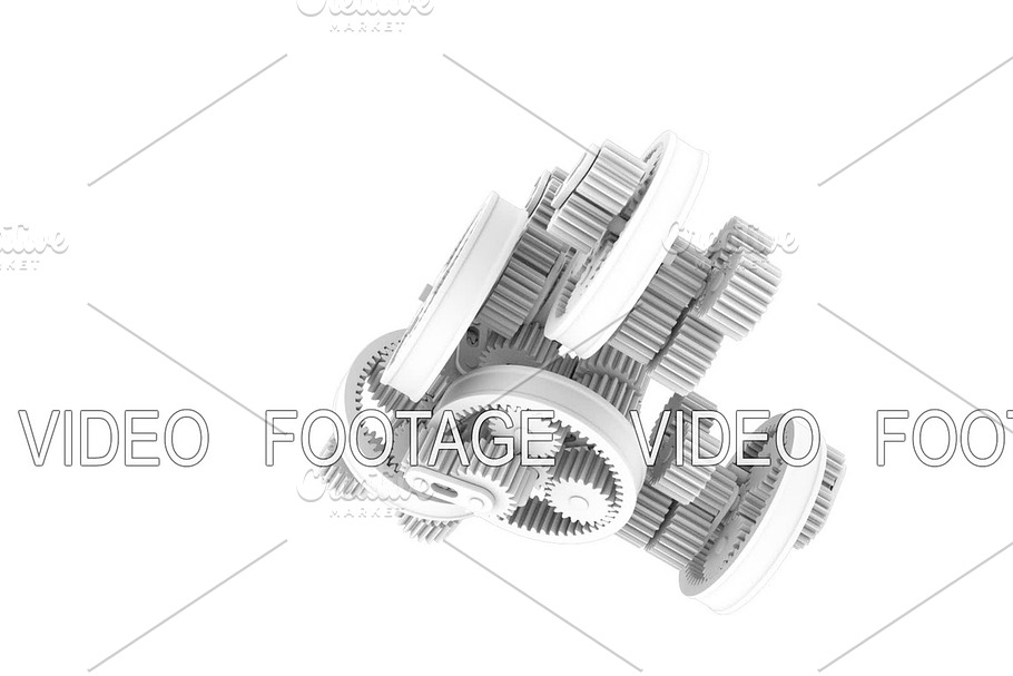 White gears rotation. Full HD 3d render