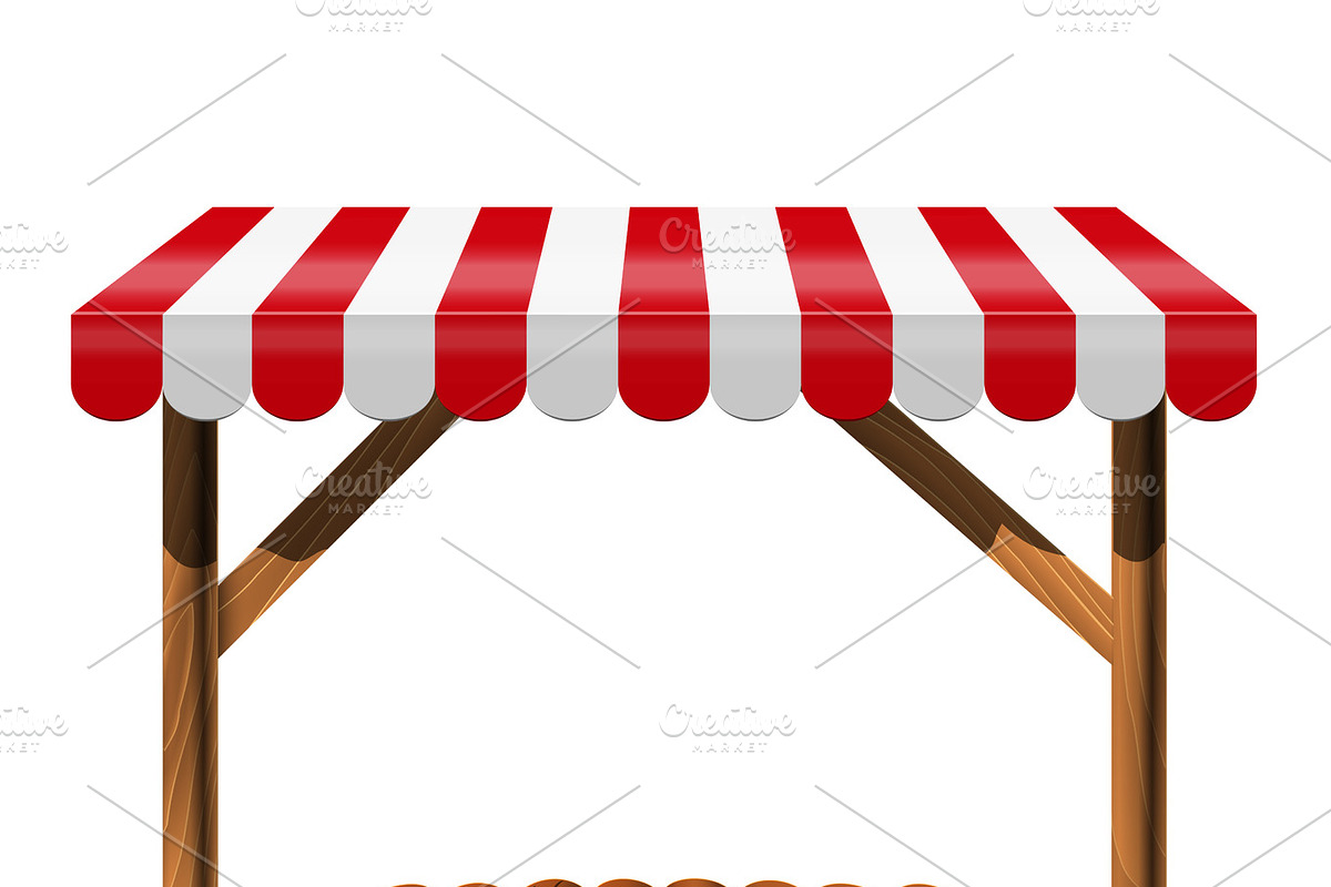 Street stall with red awning and wooden rack. in Illustrations - product preview 8