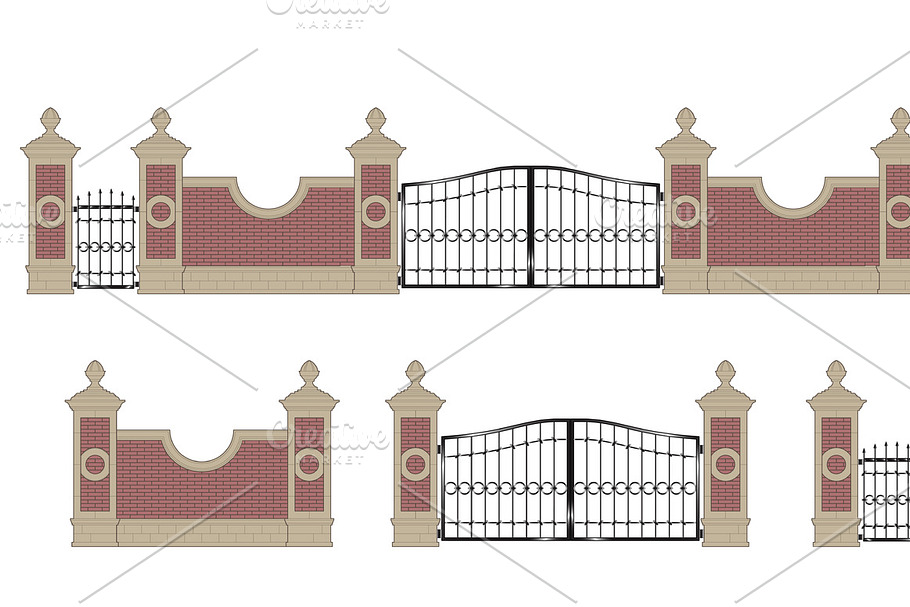 Forged iron gate with pillars in Illustrations - product preview 8