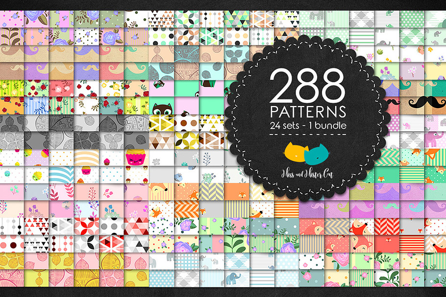 Mega bundle 288 cute patterns.  in Patterns - product preview 8