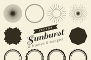 Set of vintage line frames and labels with sunburst. Hipster border design light ray. Suitable for banner, label, sticker, apparel, tags, screen printing. Vector illustration