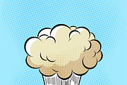 Cloud after the Boom. Comic book explosion on halftone pixel blue background