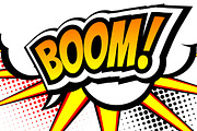 Boom, Pop art inspired illustration of a explosion. Speach bubble