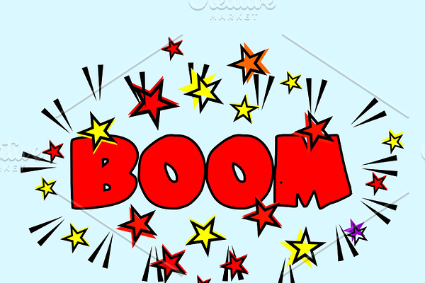 Comic book Cartoon - boom explosion. Splash with Stars