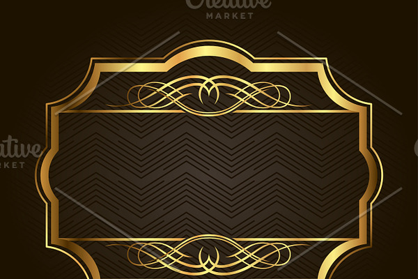 Golden frame for placing your picture or text behind. Vintage gold background, vector antique on black