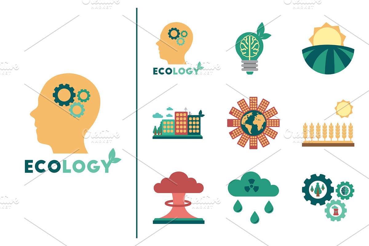 Concept of flat icons with long shadow eco danger in Illustrations - product preview 8