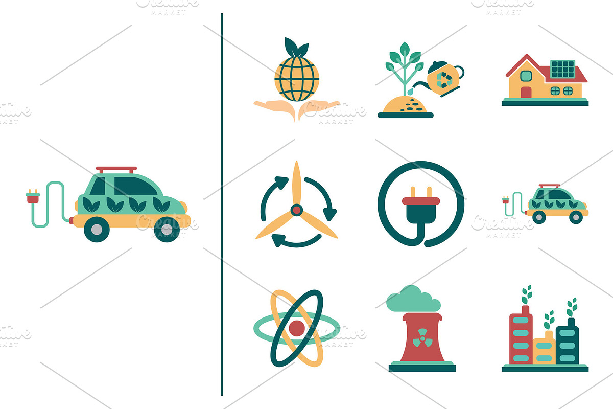 Concept of flat icons with long shadow ecology in Illustrations - product preview 8