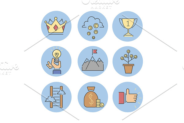 Business success vector icons set.