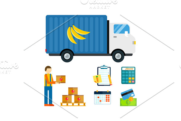 Import export fruits vector illustration.
