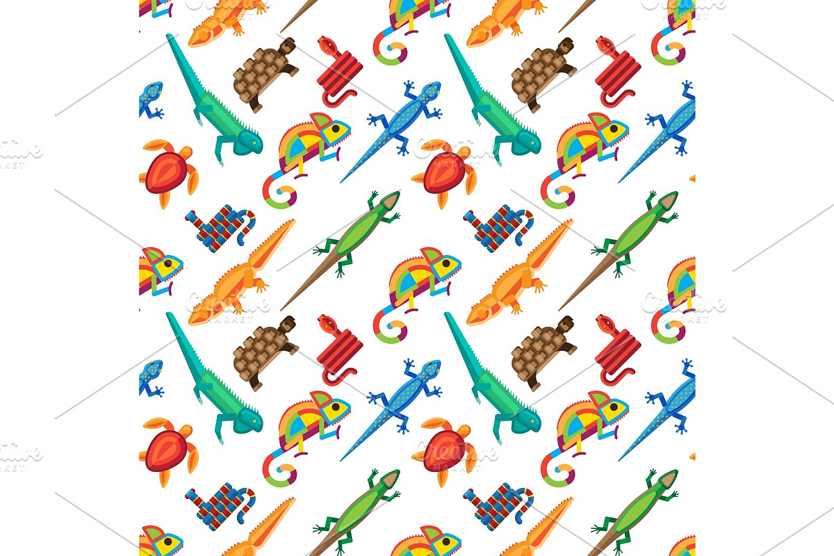 Reptiles animals vector seamless pattern. in Illustrations - product preview 8