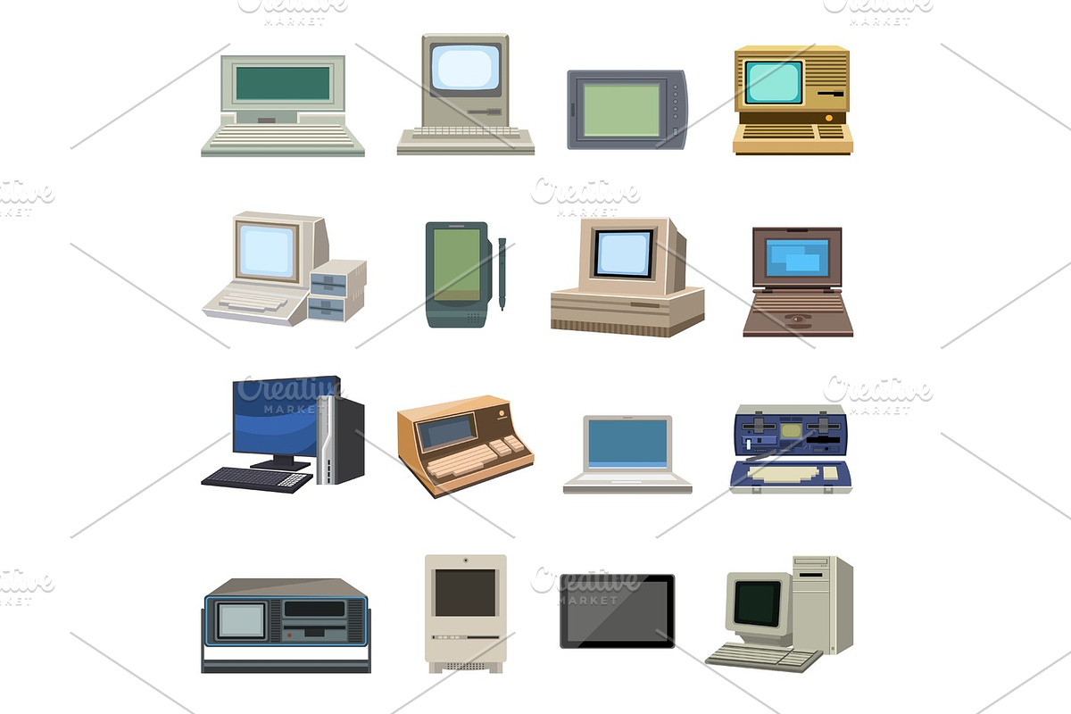 Old vintage computer set vector. in Illustrations - product preview 8