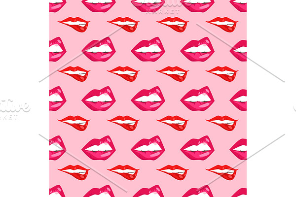 Woman lips seamless pattern vector illustration.