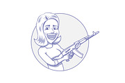 Happy woman with assault rifle
