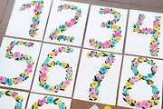 Floral numbers print watercolor clip