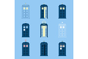 Set of British Police Boxes Icons  telephone ,  in London and England for  call  public  