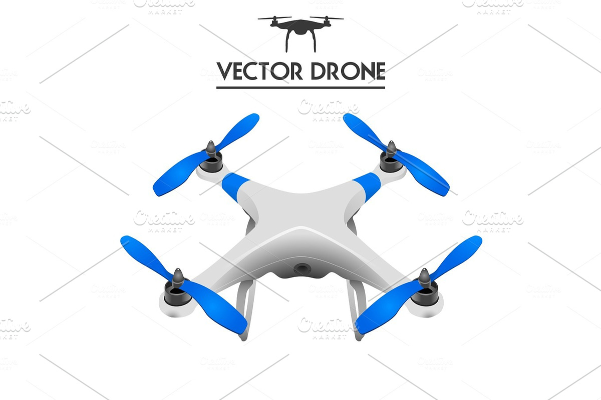 Realistic Drone, Quadrocopter UAV concept art, controlling by tablet isolated on white in Illustrations - product preview 8