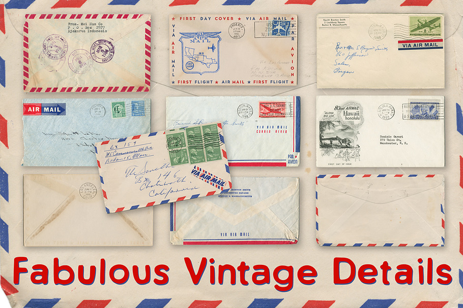 10 Retro Air Mail Envelopes in Objects - product preview 8