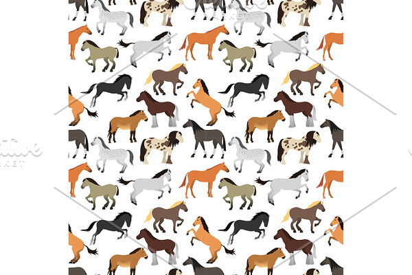 Seamless pattern with horse in flat style.