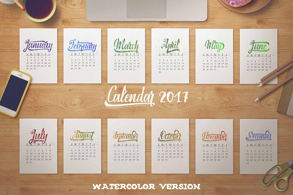 Calendar 2017 watercolor