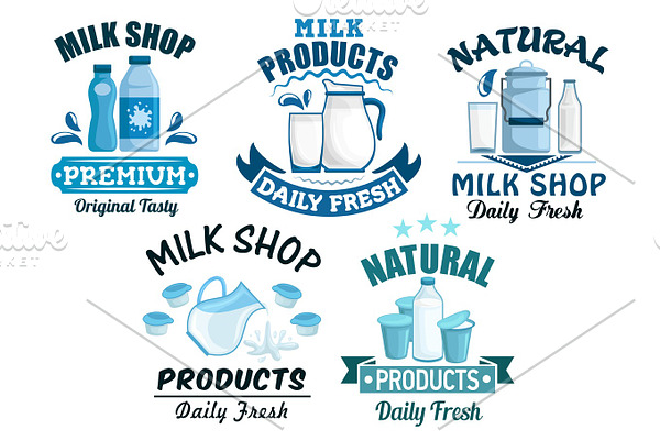 Milk and dairy products vector isolated icons