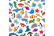 Cartoon pattern of sea fish and ocean animals