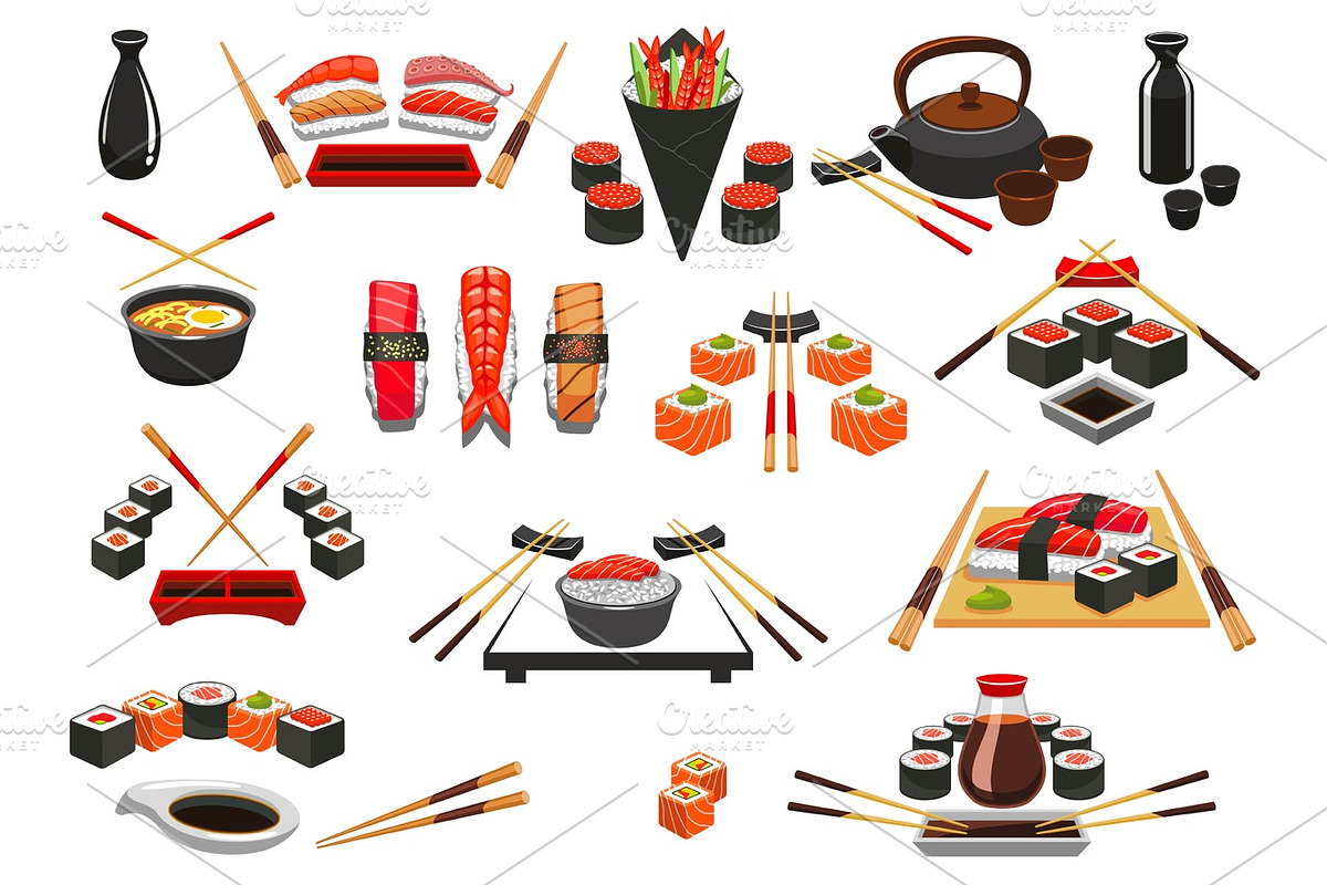 Seafood, sushi, sashimi vector icons and emblems in Graphics - product preview 8