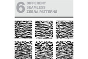set of 6 zebra seamless textures as a backgrounds