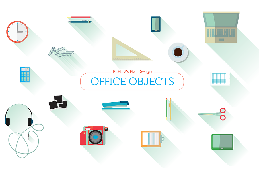 Office objects flat design by P_H_V in Objects - product preview 8