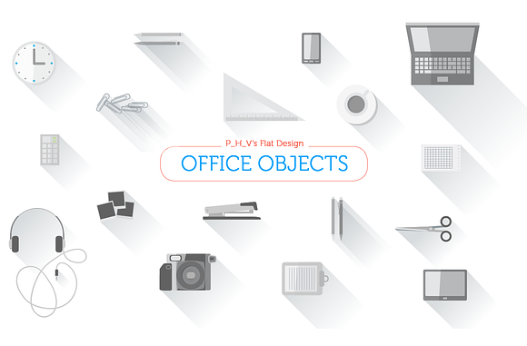 Office objects flat design by P_H_V in Objects - product preview 1