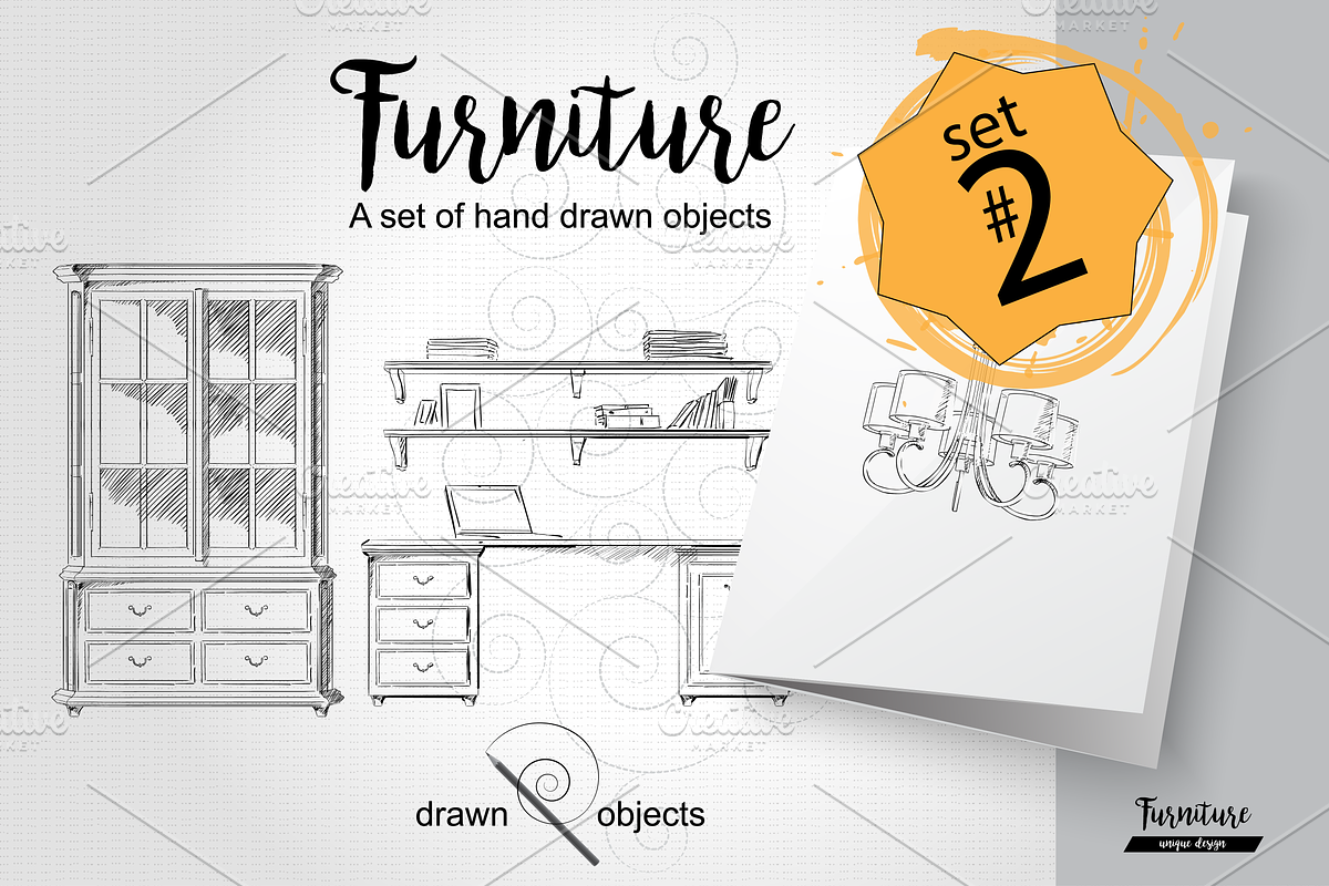 Furniture Hand drawn Vector set#2 in Illustrations - product preview 8
