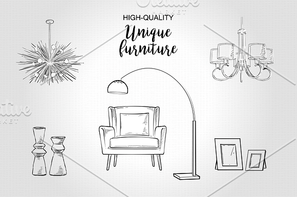 Furniture Hand drawn Vector set#2 in Illustrations - product preview 1