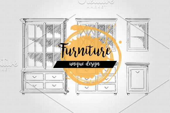 Furniture Hand drawn Vector set#2 in Illustrations - product preview 3