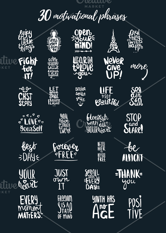 30 Handdrawn Quotes For Cards. in Illustrations - product preview 1
