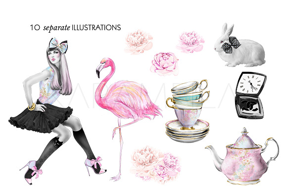 Alice in Wonderland Fashion Clipart in Illustrations - product preview 1