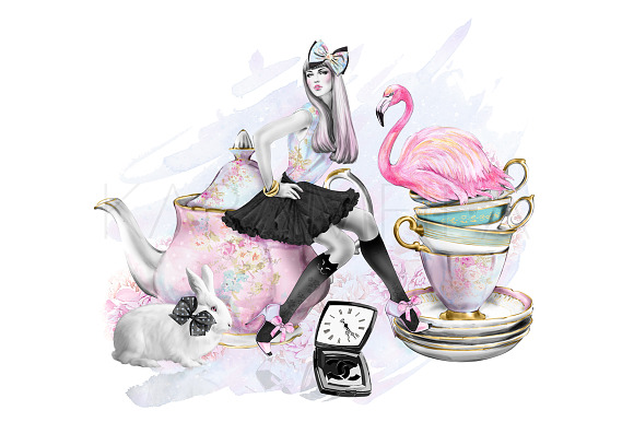 Alice in Wonderland Fashion Clipart in Illustrations - product preview 2