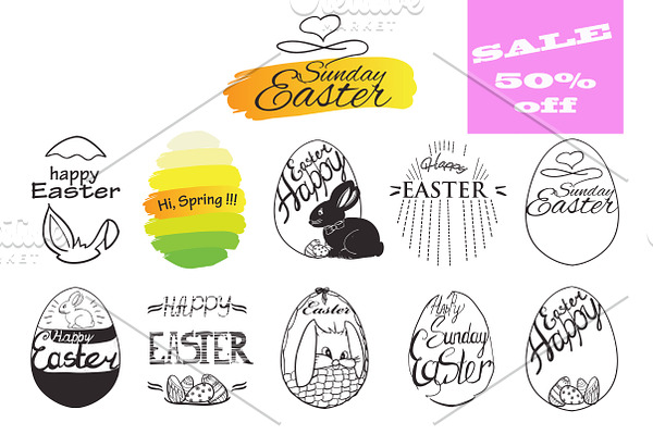 Happy Easter labels and badges
