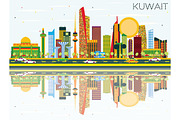 Kuwait Skyline with Color Buildings