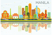 Manila Skyline with Color Buildings