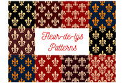 Fleur-de-lis heraldic royal floral patterns set