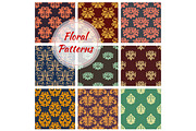 Floral seamless pattern with damask flourishes