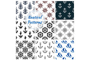Nautical seamless pattern set of navy anchor