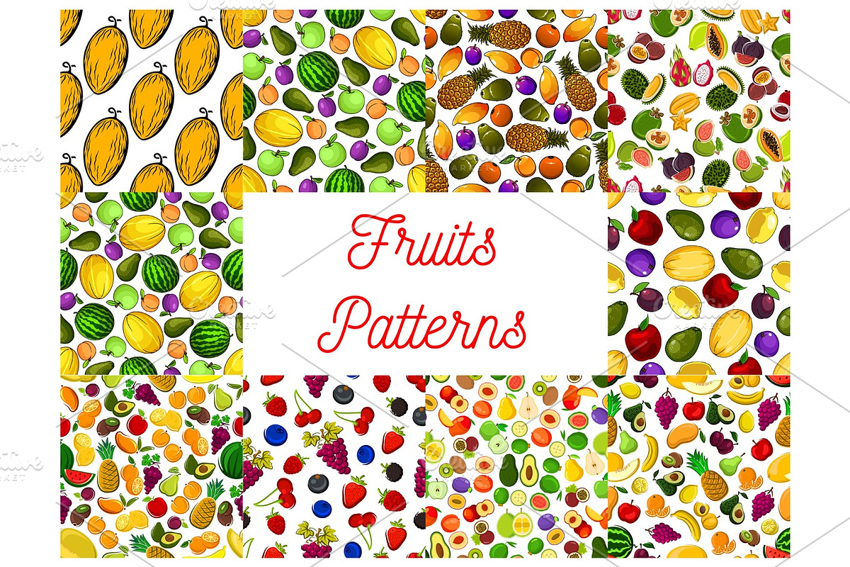 Tropical fruit and garden berry seamless pattern in Patterns - product preview 8