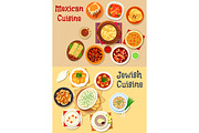 Mexican and jewish cuisine dinner icon
