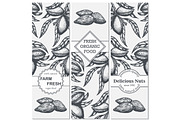 Vector set of templates with hand drawn branch of of almond.