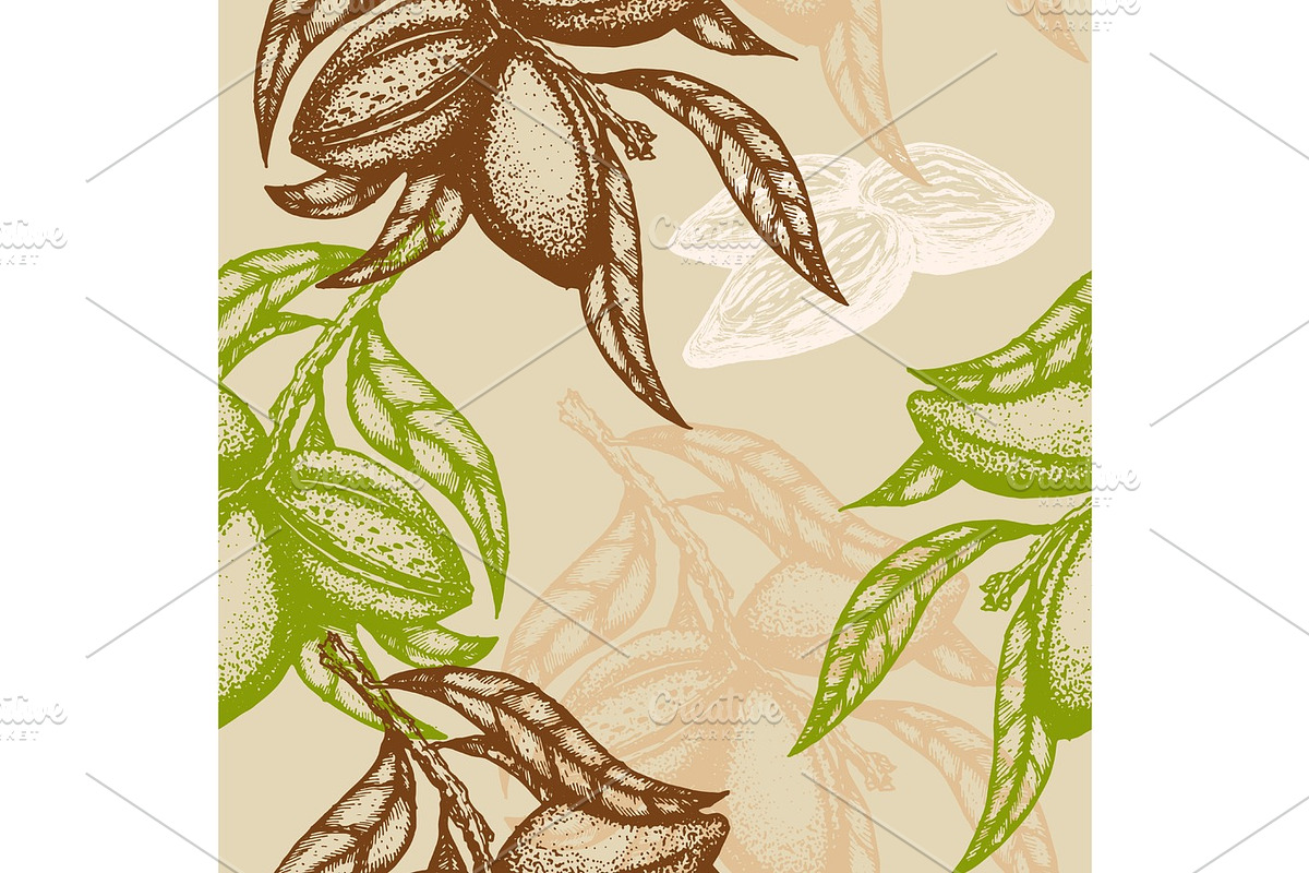 Hand drawn Almond Seamless pattern. Branch of almonds. Vector illustration in Illustrations - product preview 8