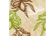 Hand drawn Almond Seamless pattern. Branch of almonds. Vector illustration