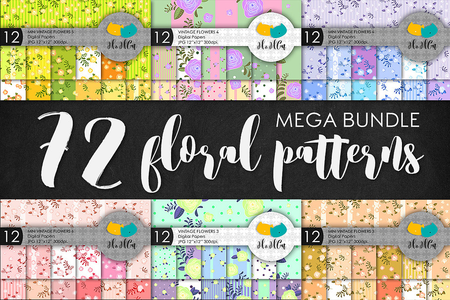 Mega bundle. 72 floral patterns.